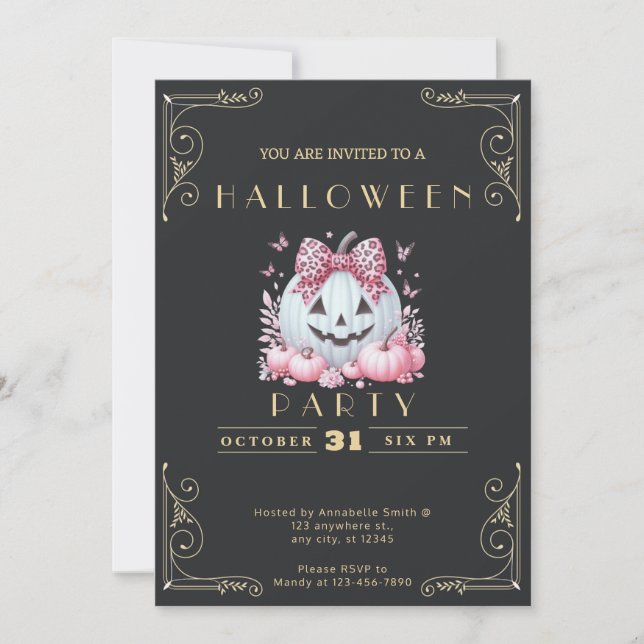 Chalkboard Black & Gold Jack-O' Lantern Halloween Invitation (Front)