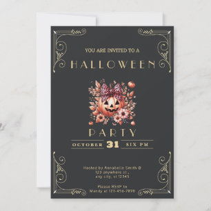 Chalkboard Black & Gold Jack-O' Lantern Halloween Invitation