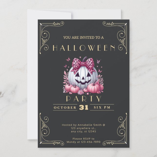 Chalkboard Black & Gold Jack-O' Lantern Halloween Invitation (Front)