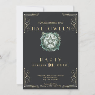 Chalkboard Black & Gold Pentagram Halloween Invitation