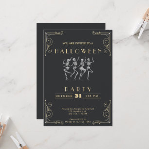 Chalkboard Black & Gold Silver Skeletons Halloween Invitation