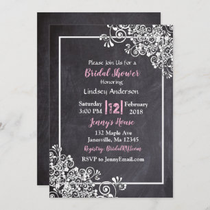 Chalkboard Black & Pink Bridal Shower Invitations