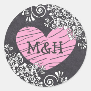 Chalkboard Black & Pink Heart Wedding Stickers