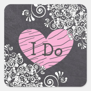 Chalkboard Black & Pink Heart Wedding Stickers