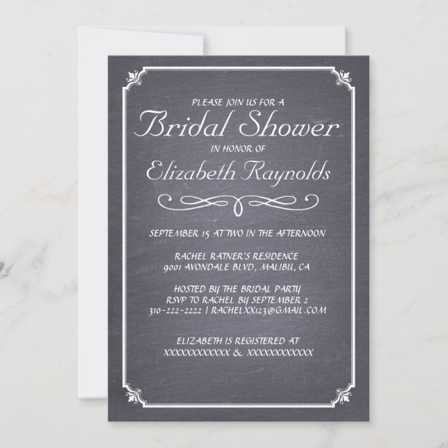 Chalkboard Black & White Bridal Shower Invitations (Front)