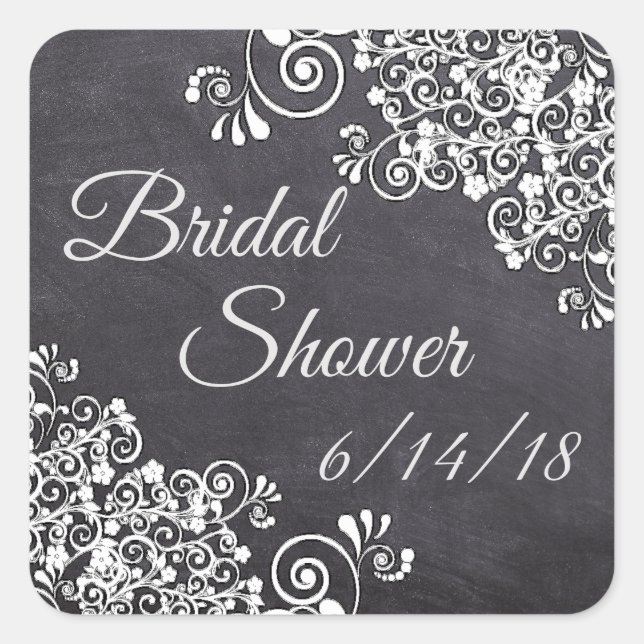 Chalkboard Black & White Tribal Bridal Shower Square Sticker (Front)