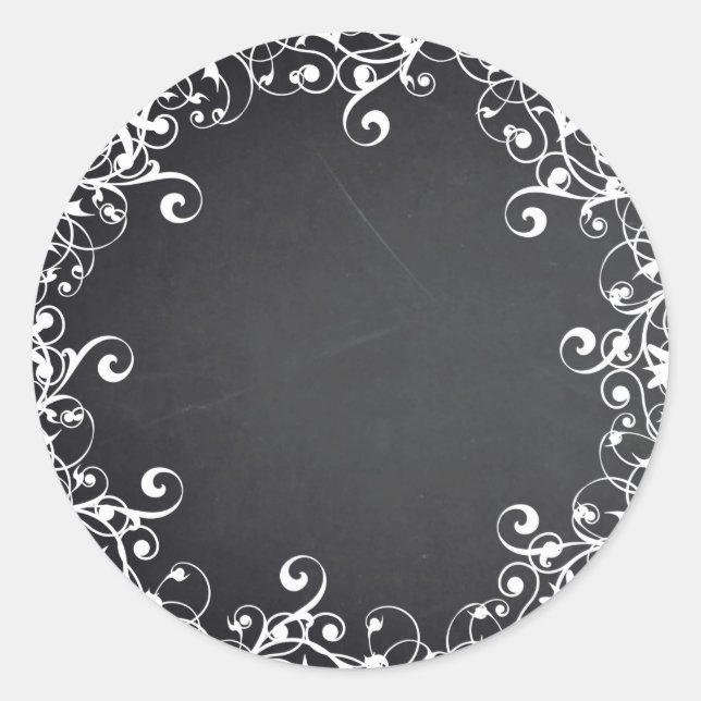 Chalkboard Blank Floral Swirl Faux Customize Text Classic Round Sticker (Front)