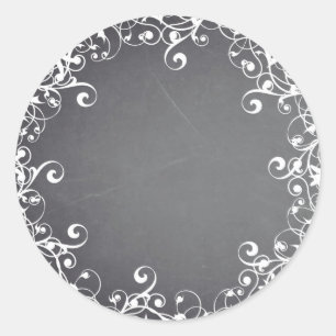 Chalkboard Blank Floral Swirl Faux Customize Text Classic Round Sticker