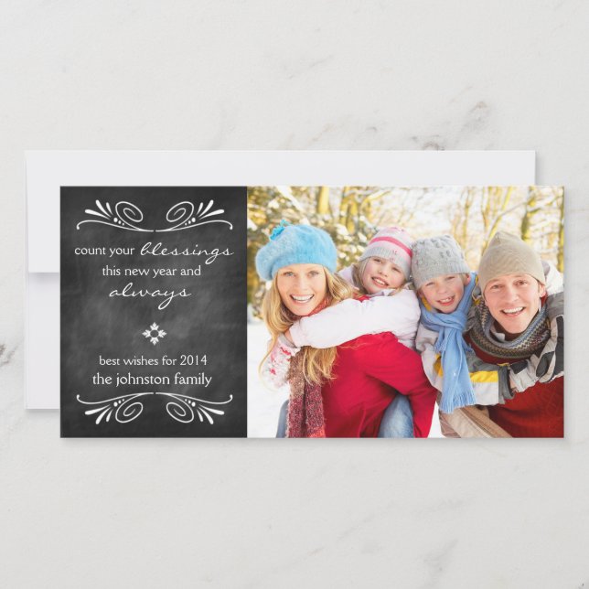 Chalkboard Blessings New Year Photo Card (Front)