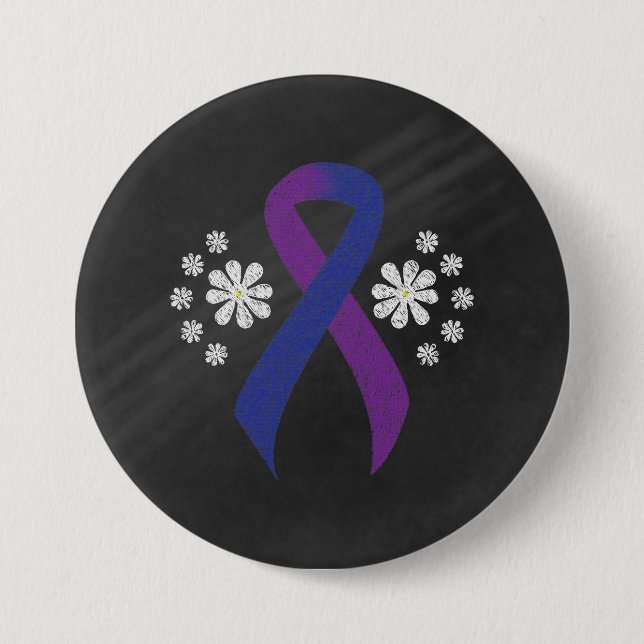 Chalkboard Blue and Purple Ribbon 3 Inch Round Button (Front)
