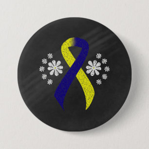 Chalkboard Blue and Yellow Awareness Ribbon 3 Inch Round Button