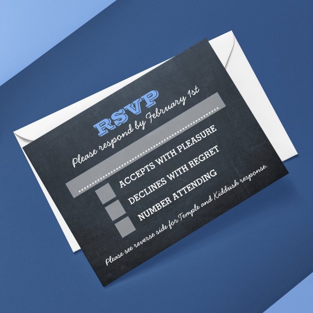 Chalkboard Blue Bar Mitzvah Big RSVP with Options Card (Creator Uploaded)
