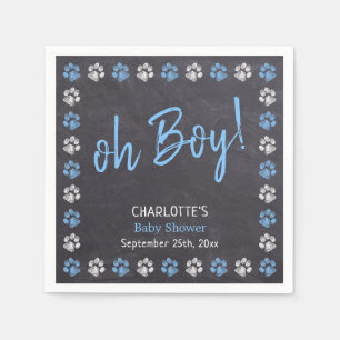 Chalkboard Blue Boy Paw Print Baby Shower Napkin
