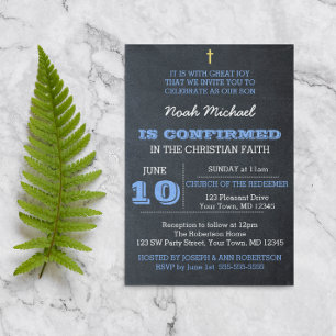Chalkboard Blue Confirmation Invitation