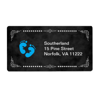 Chalkboard Blue Feet Baby Shower Address Label