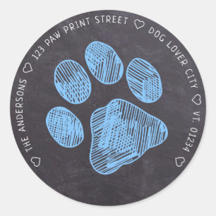 Chalkboard Blue Paw Print Return Address Label