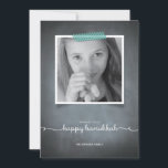 Chalkboard Blue Washi Tape Hanukkah Photo Card<br><div class="desc">This rustic chalkboard style invitation is made exclusively for Zazzle and is perfect for a nostalgic yet modern seasonal greeting. Printed “washi” tape in blue accent your photo with white script typography printed on a chalkboard background. Add an Envelopments Holiday Stamp from our extensive postage collection to match perfectly with...</div>