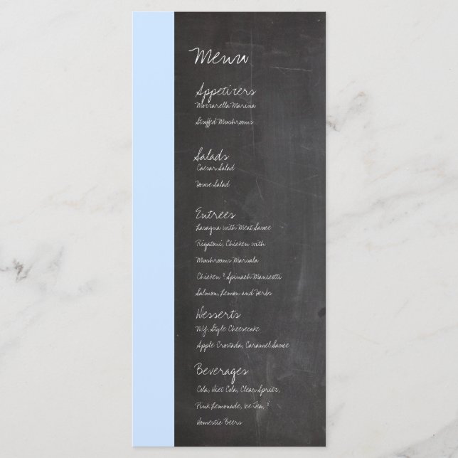 Chalkboard Blue Wedding Menu (Front)