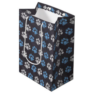 Chalkboard Blue White Paw Prints Medium Gift Bag