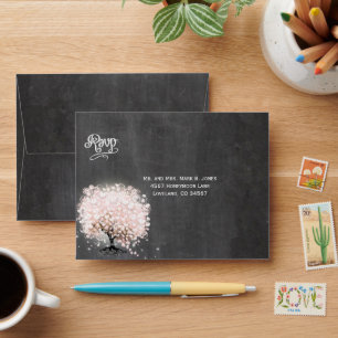 Chalkboard Blush Coral Pink Heart Leaf Tree RSVP Envelopes