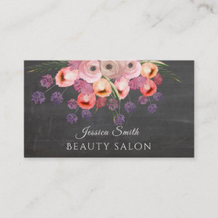 Chalkboard Boho elegant trendy watercolor floral Business Card