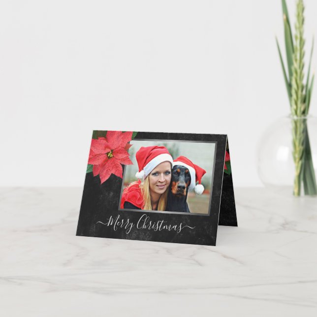 Chalkboard Botanical Merry Christmas Photo Holiday Card (Front)