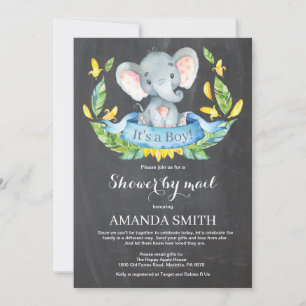 Chalkboard Boy Elephant Baby Shower by Mail Invitation