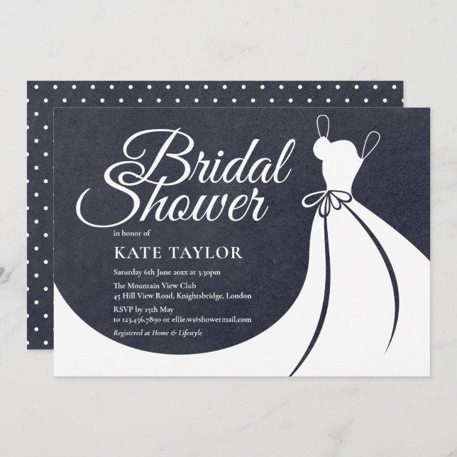 Chalkboard Bridal Shower Pretty Gown Invitation (Front/Back)
