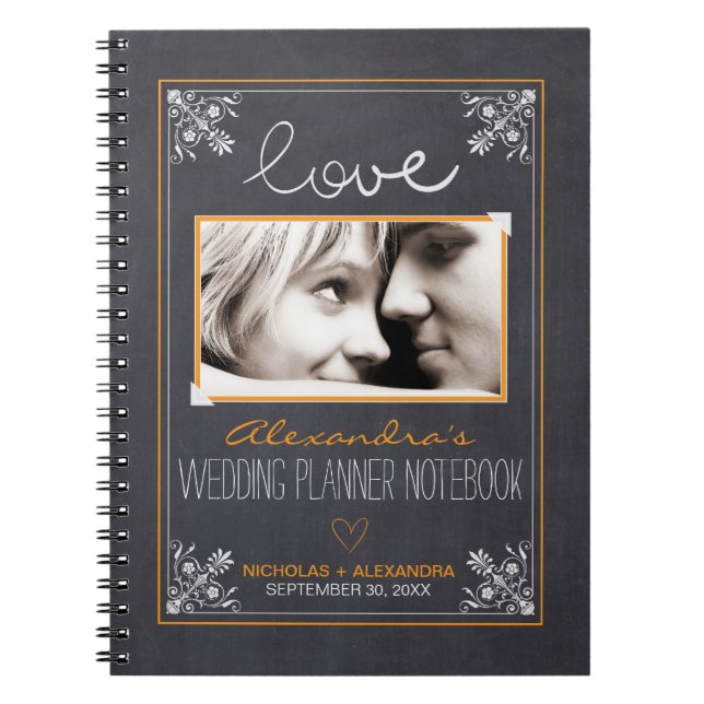 Chalkboard Bride Wedding Planner Notebook (orange) (Front)