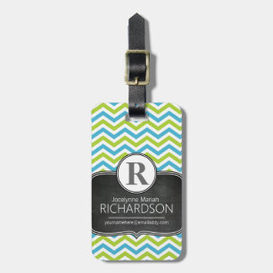 Chalkboard Bright Chevron Pattern Monogram Luggage Tag