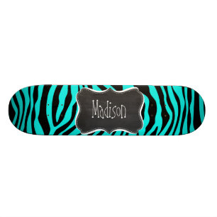 Chalkboard; Bright Turquoise Zebra Animal Print Skateboard