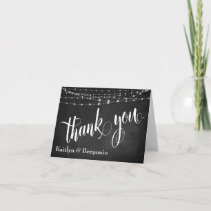 Chalkboard, Bright White Light Strings Thank You Card