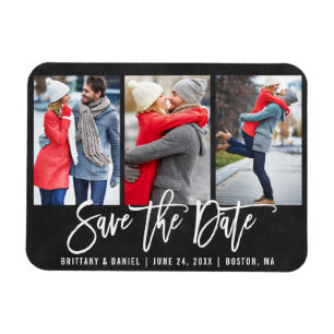 Chalkboard Brush Script 3 Photo Save The Date Magnet