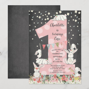 Chalkboard Bunny Big One Girls Invitation d'annive