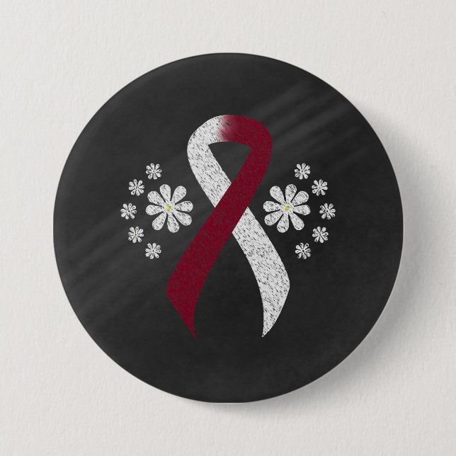 Chalkboard Burgundy and Ivory Ribbon 3 Inch Round Button (Front)