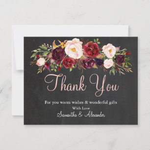 Chalkboard Burgundy Marsala flower Thank You Card