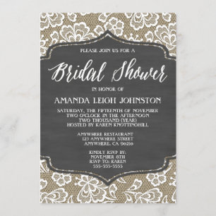 Chalkboard Burlap & Lace Bridal Shower Invitations