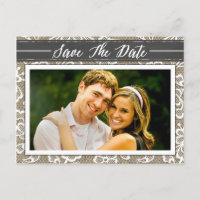 Chalkboard Burlap & Lace Photo Save the Date Cards