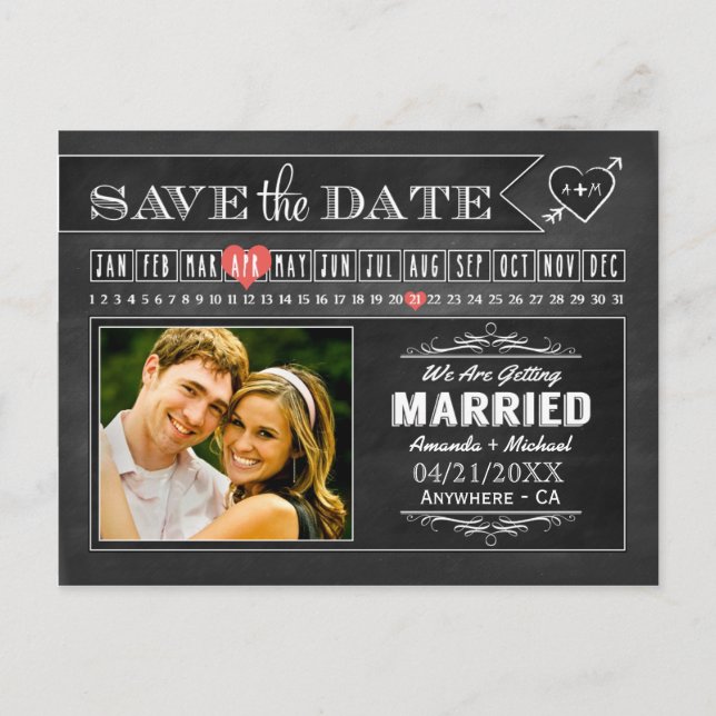 Chalkboard Calendar Photo Save The Date Cards (Front)