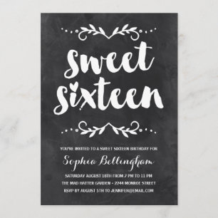 Chalkboard Calligraphy Sweet Sixteen Birthday Invitation