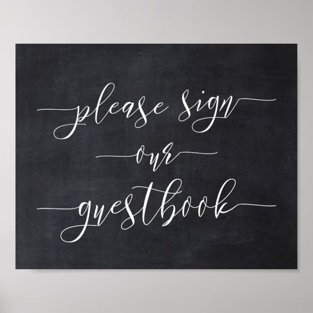 Chalkboard Calligraphy Wedding Sign Our Guest Book (Front)