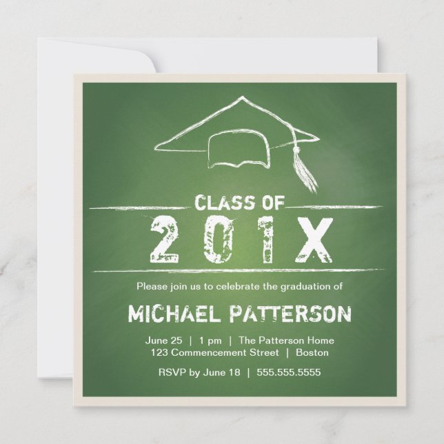 Chalkboard Cap and Tassel Graduation Party Invitation (Front)