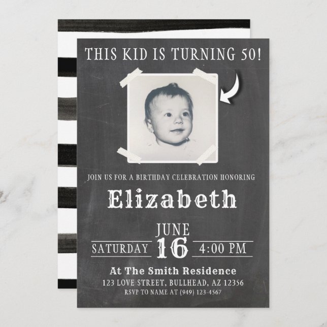 Chalkboard Ce gosse devient Invitation photo adult (Devant / Derrière)