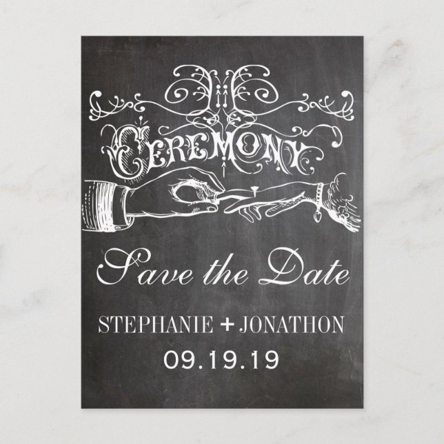 Chalkboard Ceremony Vintage Save the Date Announcement Postcard (Front)