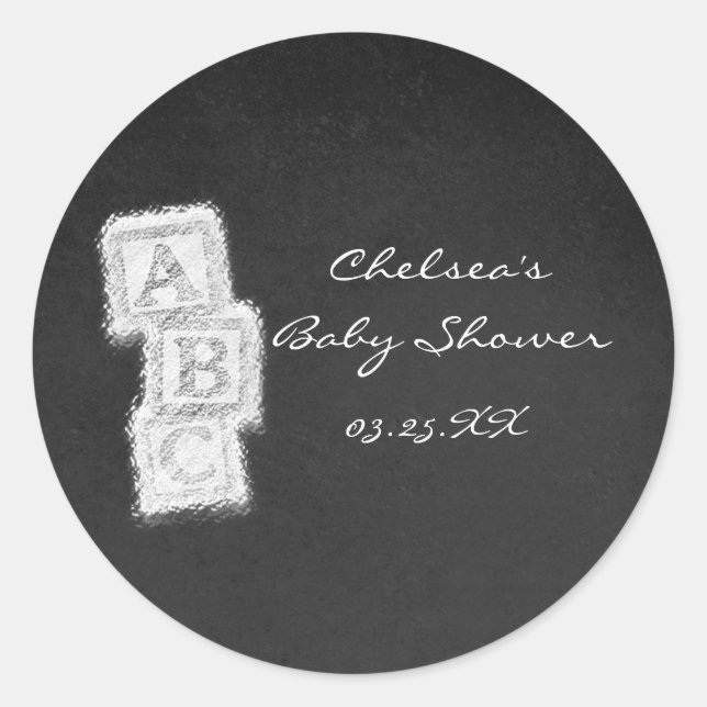 Chalkboard Chalk Baby Shower Blocks Favour Sticker (Front)