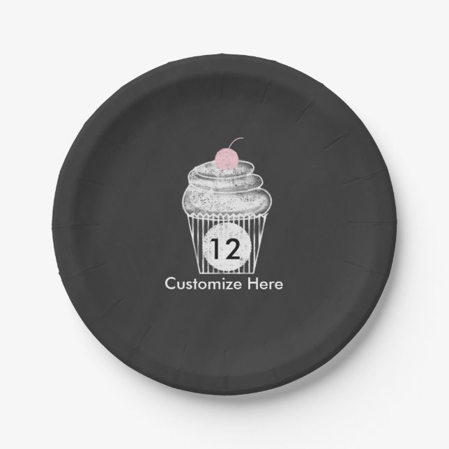 Chalkboard Chalk Cupcake Birthday Party Plates (Front)
