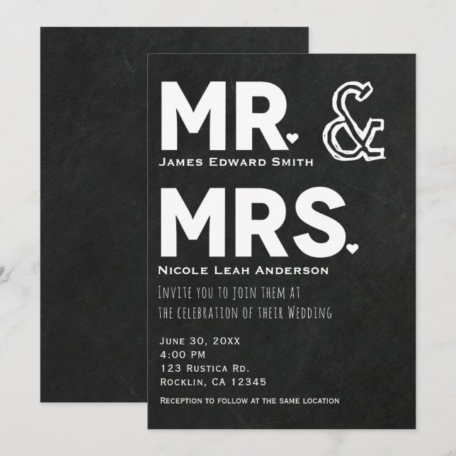 Chalkboard Chalk Mr. & Mrs. Wedding Engagement Invitation (Front/Back)