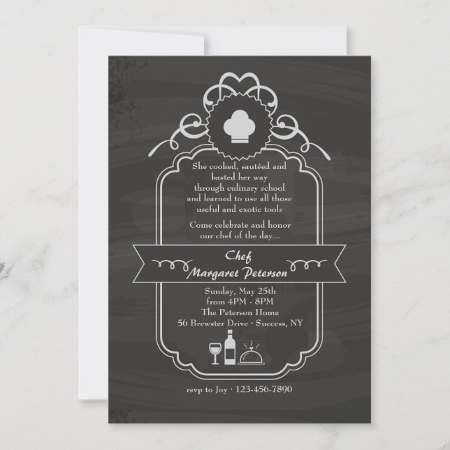 Chalkboard Chef Graduation Invitation (Front)