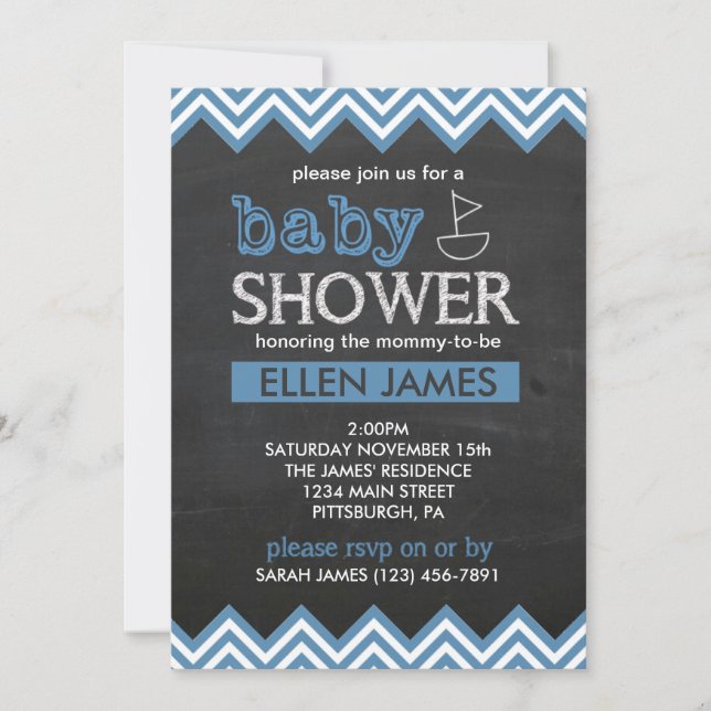 Chalkboard Chevron Boy Baby Shower Invitation (Front)