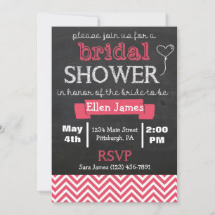 Chalkboard Chevron Bridal Shower Coral Pink Invitation